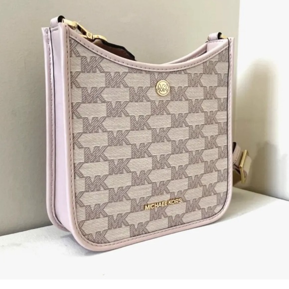 New Michael Kors Briley Small Messenger Crossbody Logo Jacquard Powder Blush - Picture 3 of 6